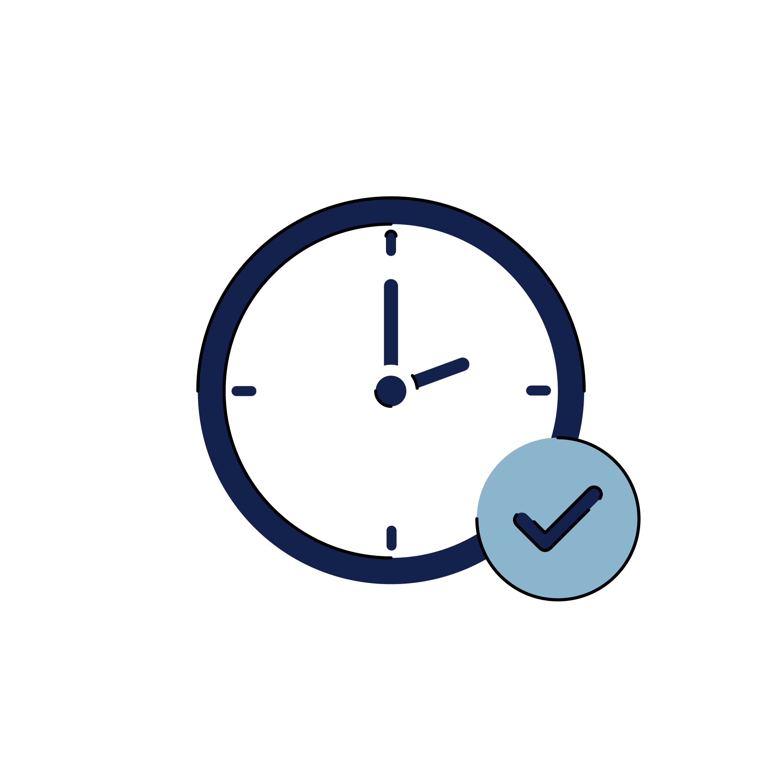Icon of clock with tick, indicating punctuality